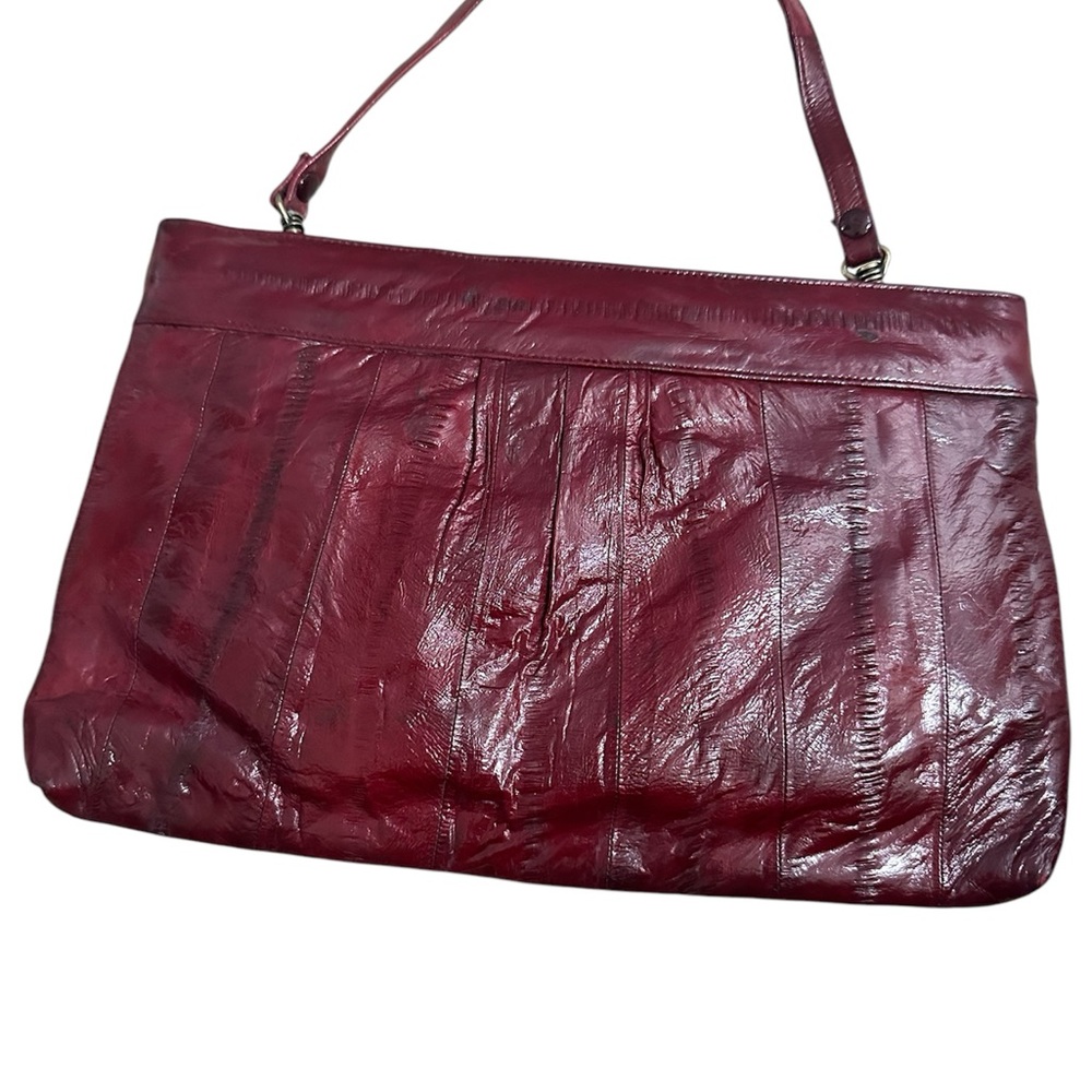 VTG EEL Skin Burgundy Oxblood Red Leather Crossbody Bag - Picture 2 of 6